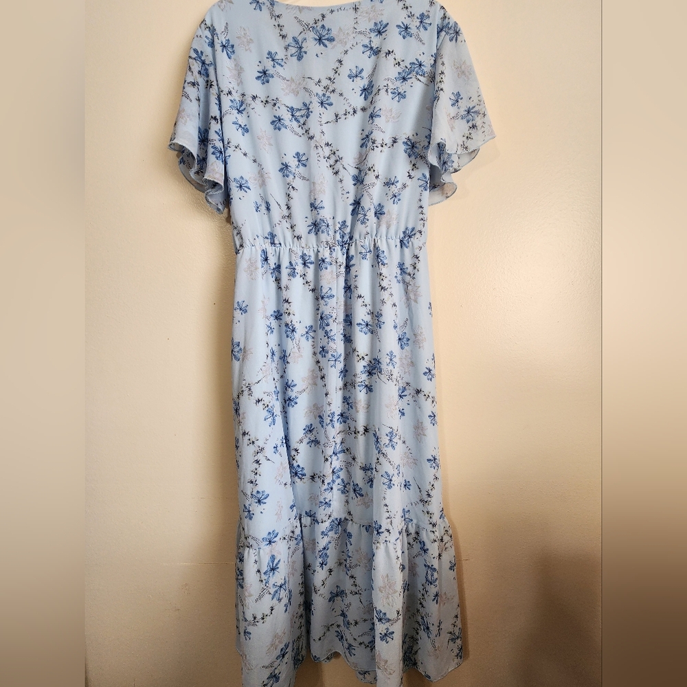 Floral Blue Dress with Ruffle Sleeves - Picture 4 of 5